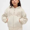 Felpa con cappuccio per bambini foderata in sherpa e logo grafico