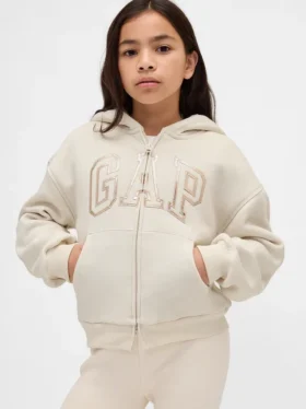 Felpa con cappuccio per bambini foderata in sherpa e logo grafico