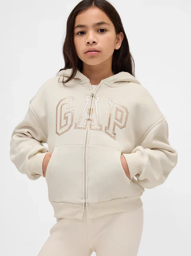 Felpa con cappuccio per bambini foderata in sherpa e logo grafico