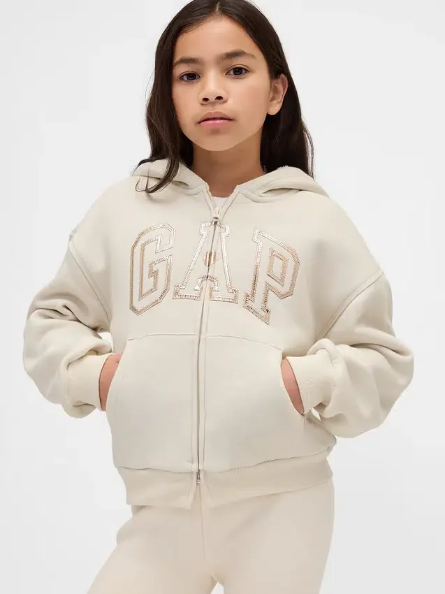 Felpa con cappuccio per bambini foderata in sherpa e logo grafico