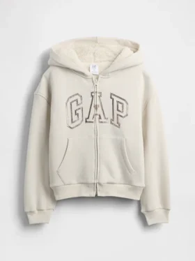 Felpa con cappuccio per bambini foderata in sherpa e logo grafico