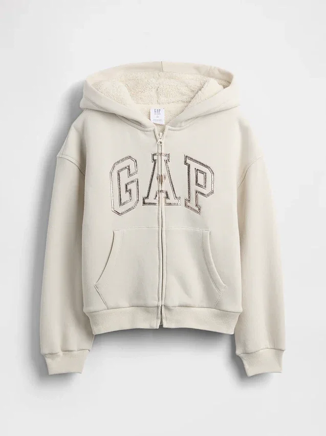 Felpa con cappuccio per bambini foderata in sherpa e logo grafico