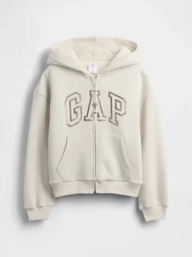 Felpa con cappuccio per bambini foderata in sherpa e logo grafico