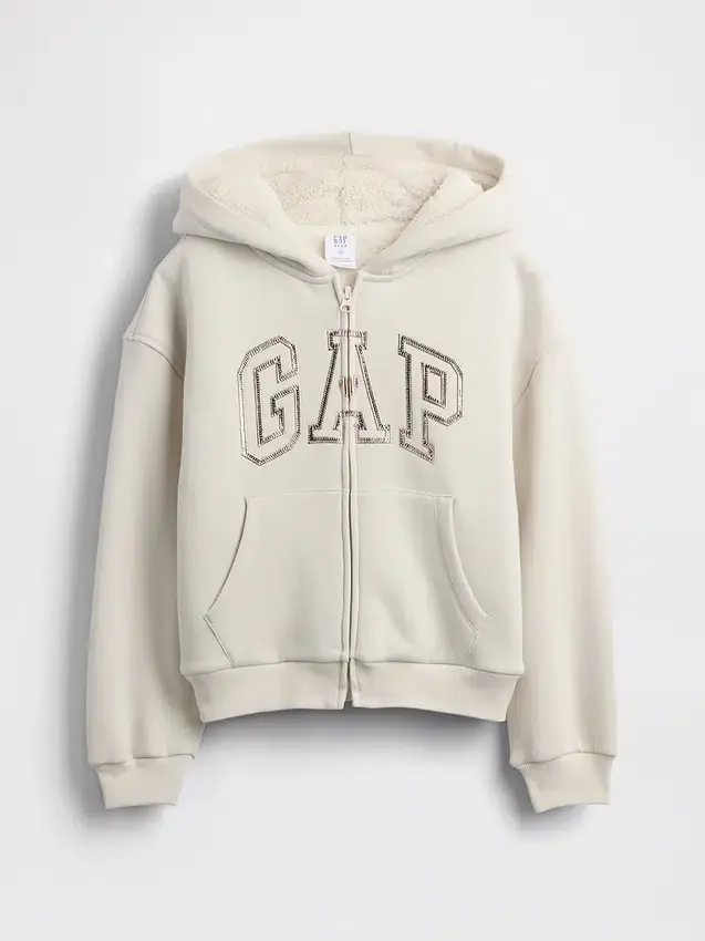 Felpa con cappuccio per bambini foderata in sherpa e logo grafico