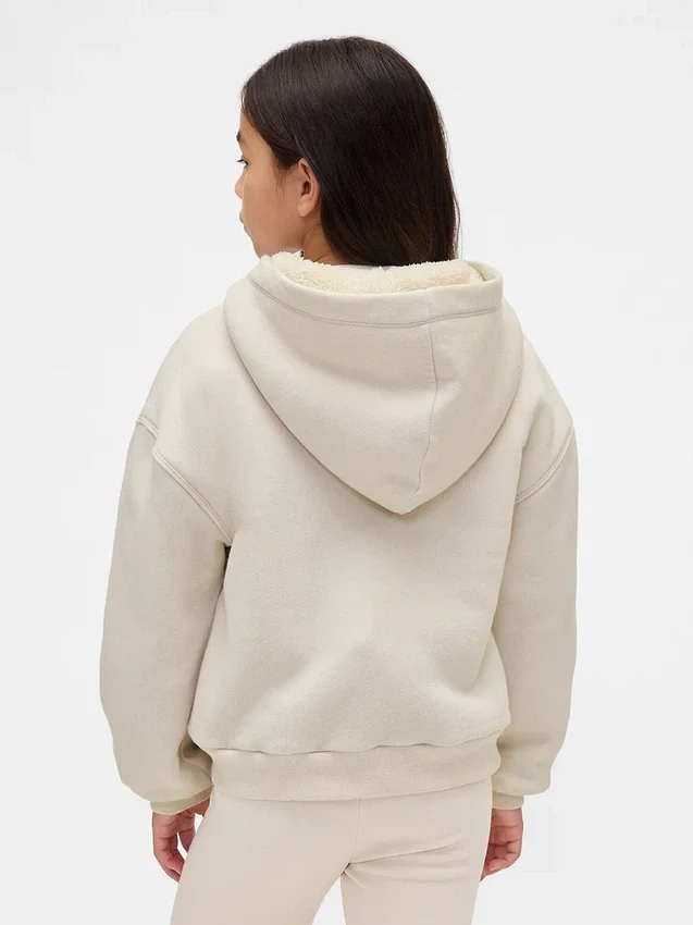 Felpa con cappuccio per bambini foderata in sherpa e logo grafico