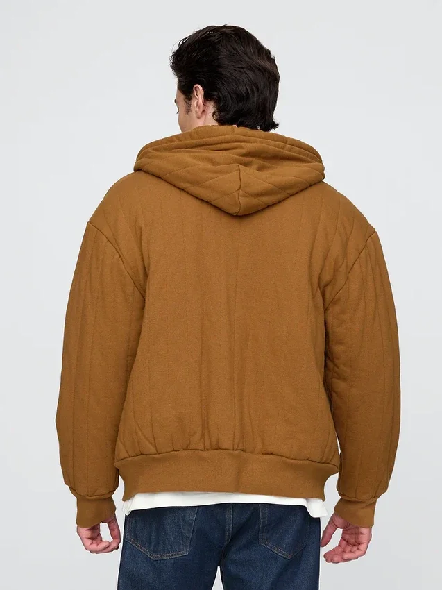 Felpa con cappuccio trapuntata e fodera a nido d’ape con zip