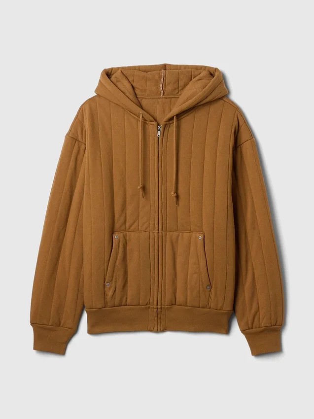 Felpa con cappuccio trapuntata e fodera a nido d’ape con zip