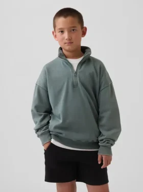 Felpa da bambino Vintagesoft in spugna, vestibilità comoda, con mezza zip