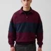 Felpa oversize a righe con mezza zip, in tessuto pesante