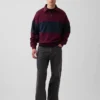 Felpa oversize a righe con mezza zip, in tessuto pesante