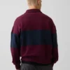 Felpa oversize a righe con mezza zip, in tessuto pesante