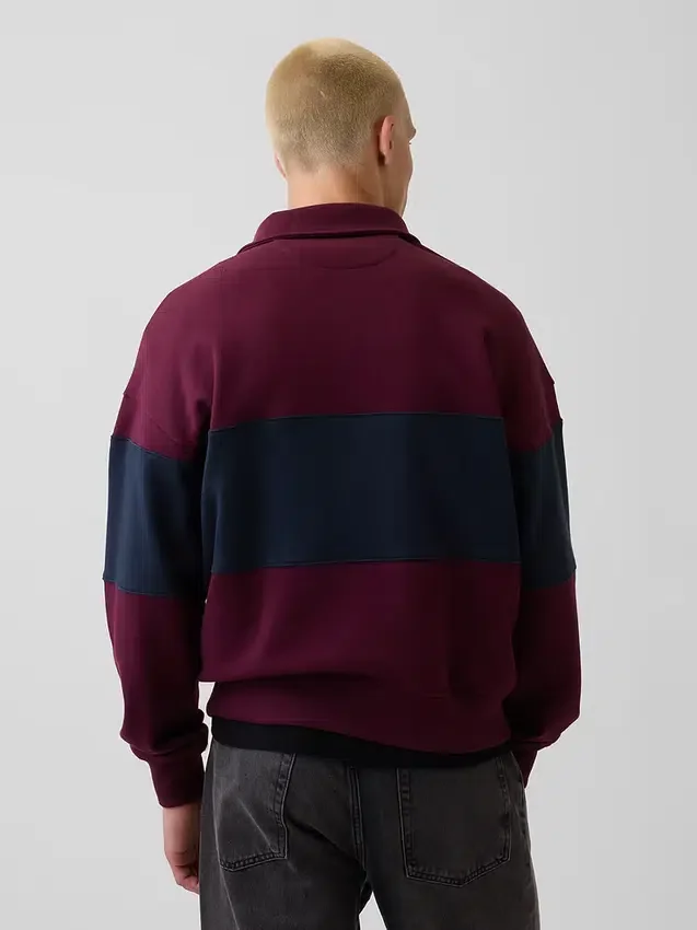 Felpa oversize a righe con mezza zip, in tessuto pesante