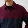Felpa oversize a righe con mezza zip, in tessuto pesante