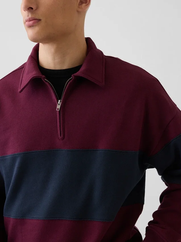 Felpa oversize a righe con mezza zip, in tessuto pesante