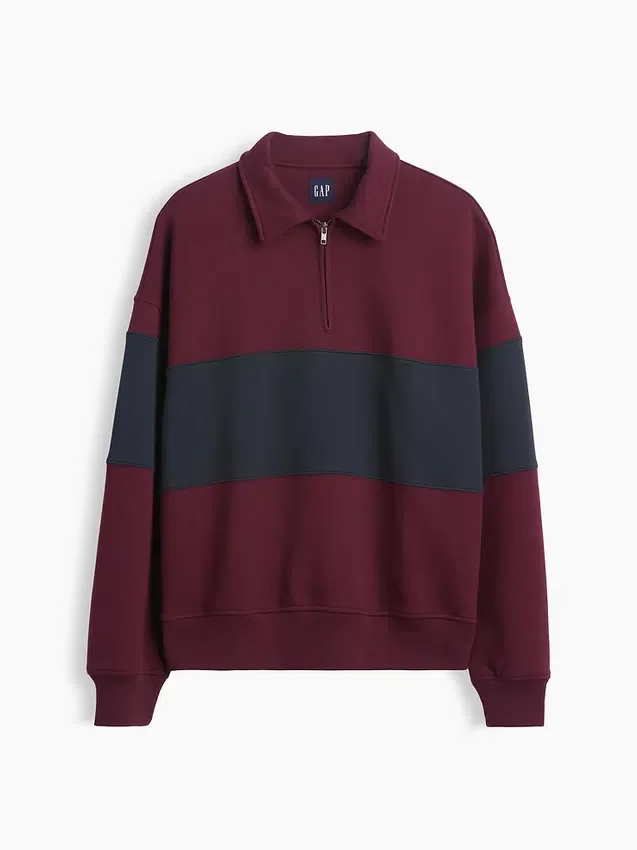 Felpa oversize a righe con mezza zip, in tessuto pesante