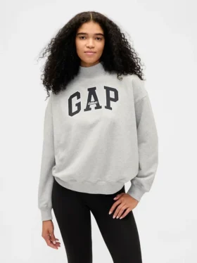 Felpa oversize con collo alto in French Terry pesante e logo