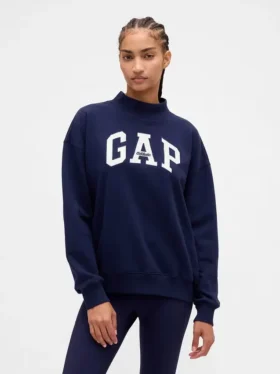 Felpa oversize con collo alto in French Terry pesante e logo