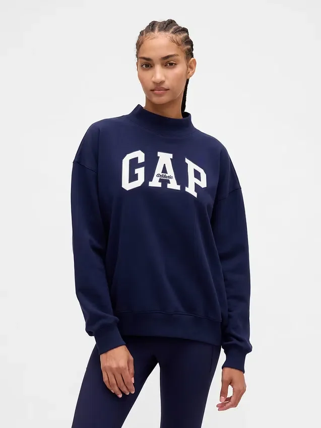 Felpa oversize con collo alto in French Terry pesante e logo