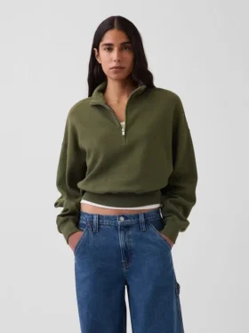 Felpa oversize in cotone testurizzato con mezza zip