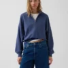 Felpa oversize in cotone testurizzato con mezza zip