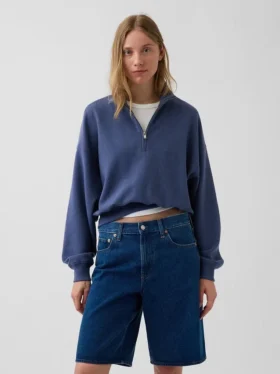 Felpa oversize in cotone testurizzato con mezza zip