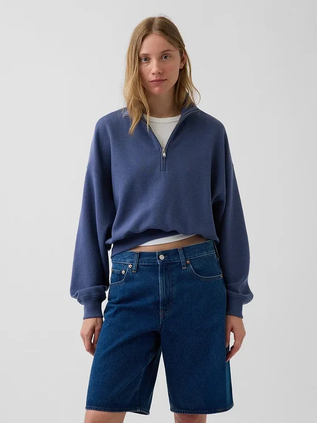 Felpa oversize in cotone testurizzato con mezza zip