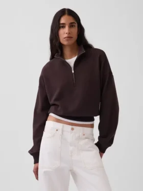 Felpa oversize in cotone testurizzato con mezza zip