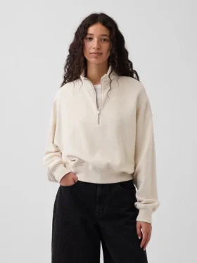 Felpa oversize in cotone testurizzato con mezza zip