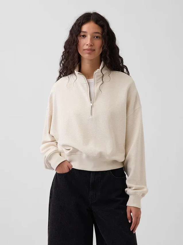 Felpa oversize in cotone testurizzato con mezza zip