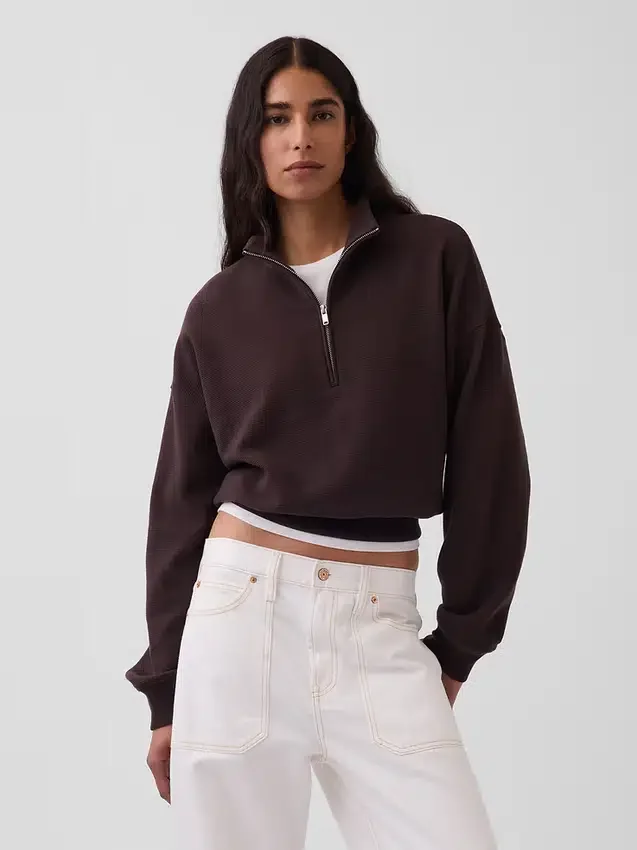 Felpa oversize in cotone testurizzato con mezza zip
