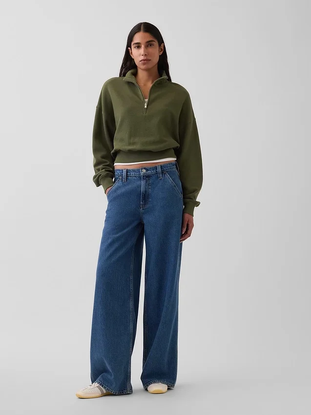 Felpa oversize in cotone testurizzato con mezza zip