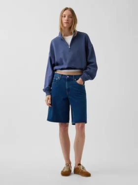 Felpa oversize in cotone testurizzato con mezza zip