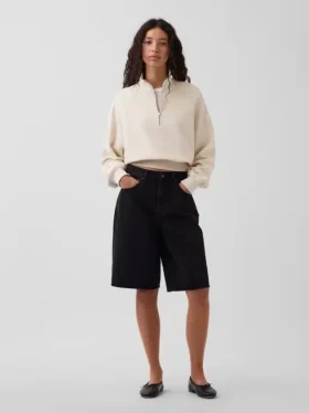Felpa oversize in cotone testurizzato con mezza zip