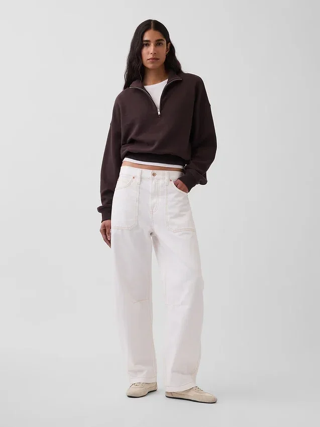 Felpa oversize in cotone testurizzato con mezza zip