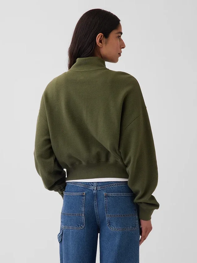 Felpa oversize in cotone testurizzato con mezza zip
