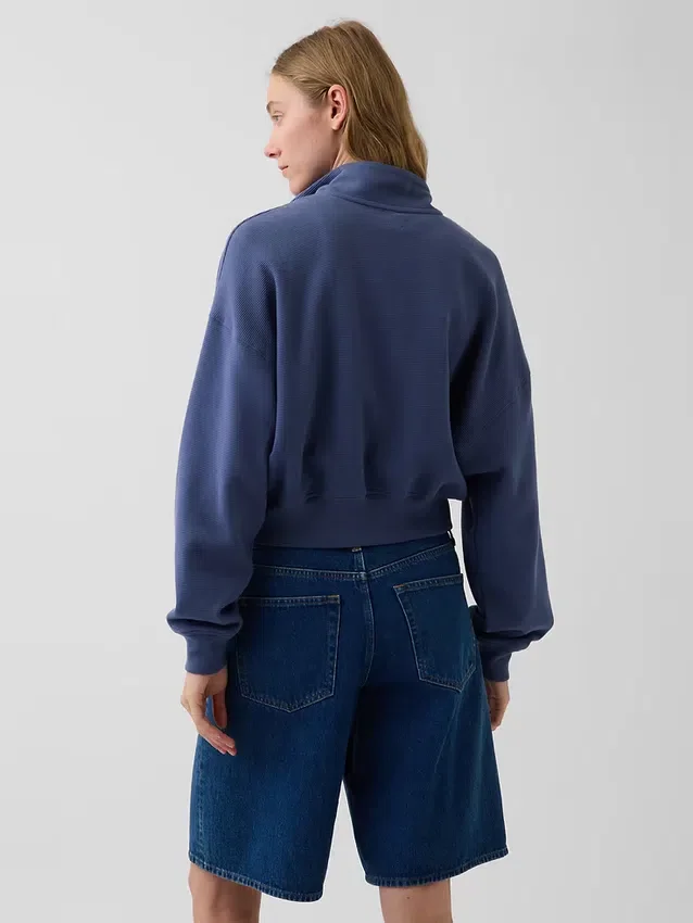 Felpa oversize in cotone testurizzato con mezza zip