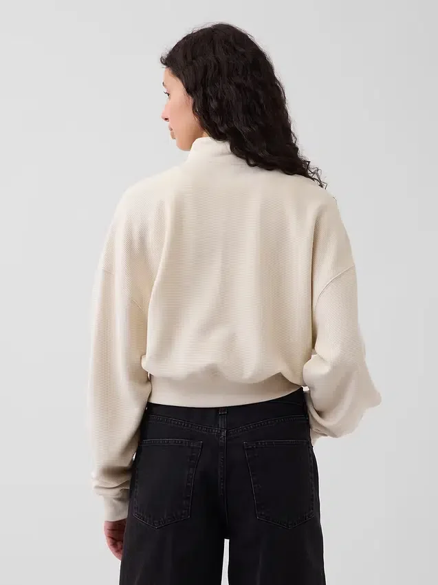 Felpa oversize in cotone testurizzato con mezza zip