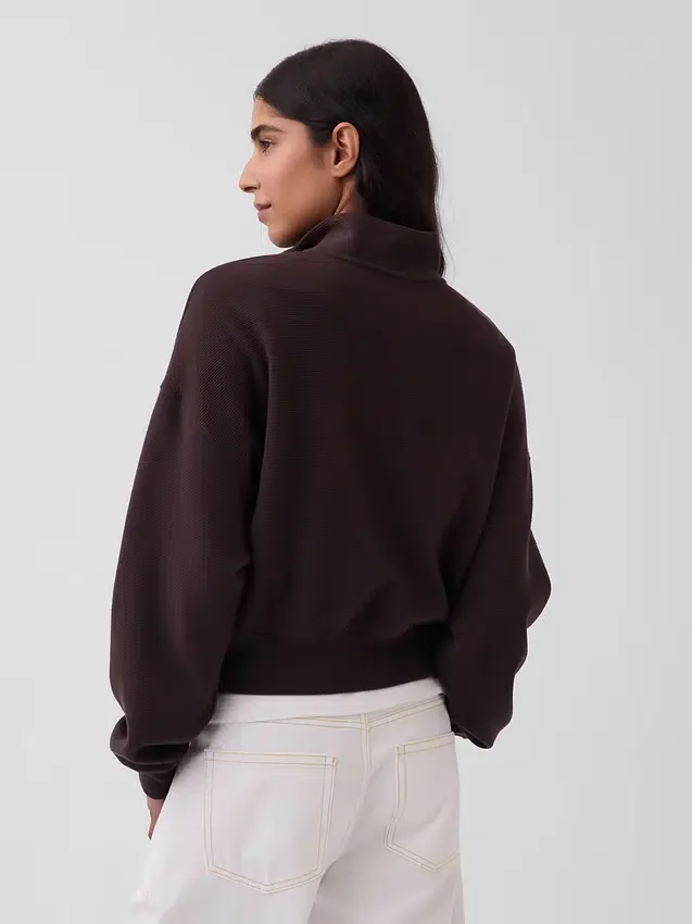 Felpa oversize in cotone testurizzato con mezza zip