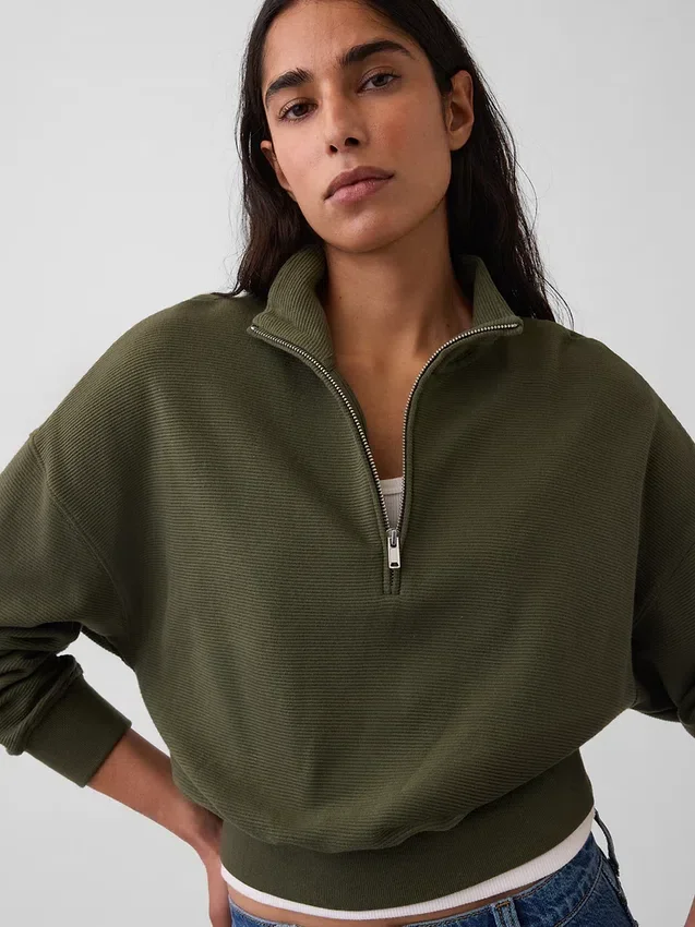 Felpa oversize in cotone testurizzato con mezza zip