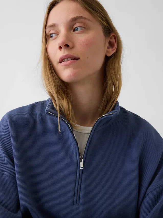 Felpa oversize in cotone testurizzato con mezza zip