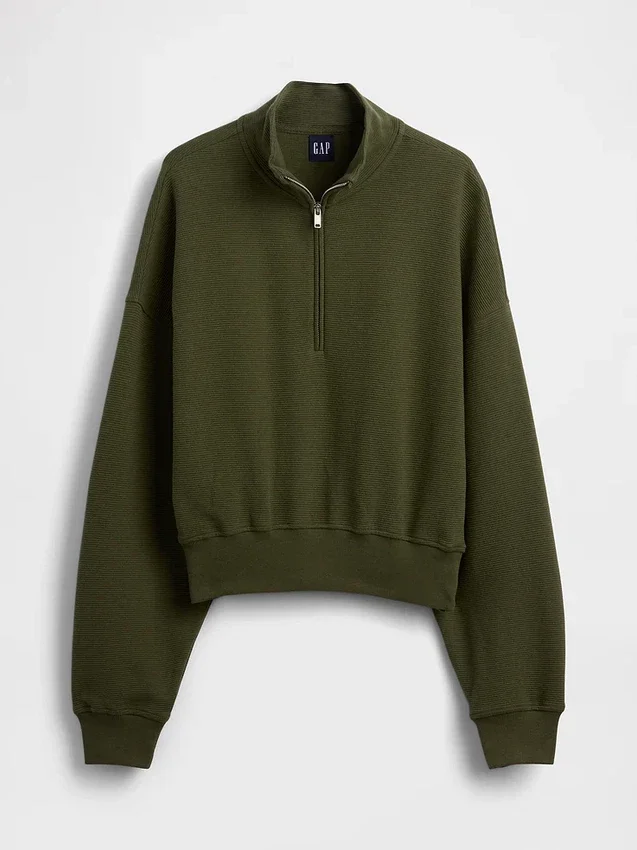 Felpa oversize in cotone testurizzato con mezza zip