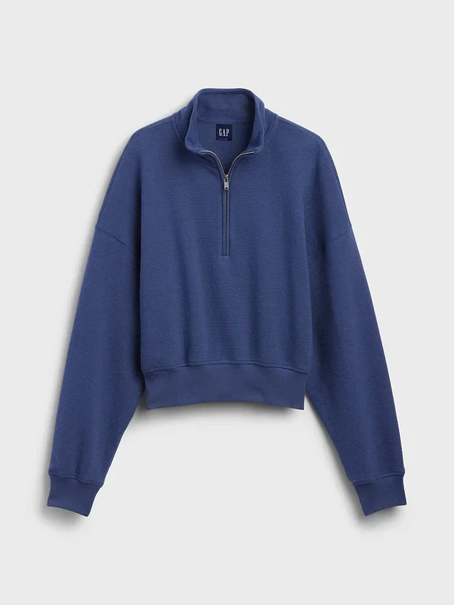 Felpa oversize in cotone testurizzato con mezza zip