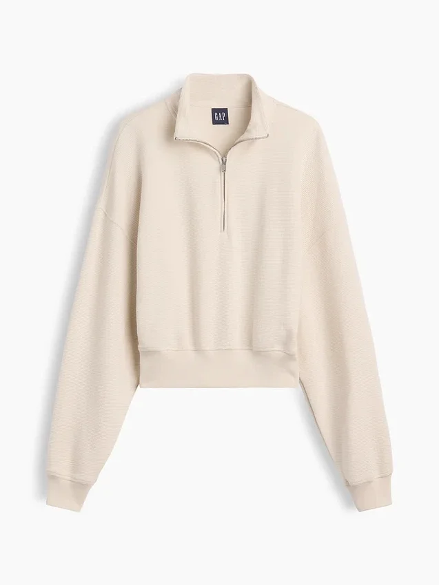 Felpa oversize in cotone testurizzato con mezza zip