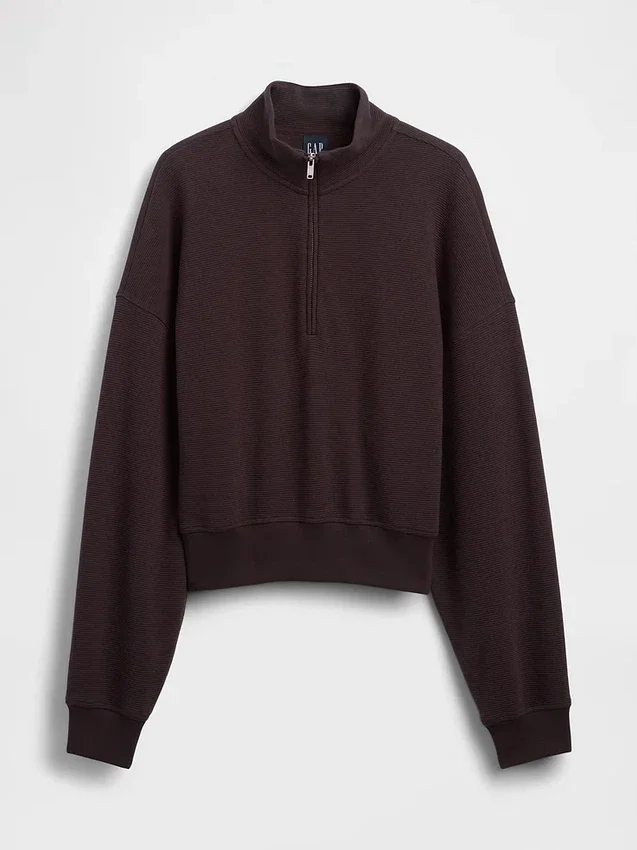 Felpa oversize in cotone testurizzato con mezza zip