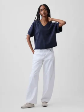 Felpa oversize in felpa Vintagesoft con scollo a V