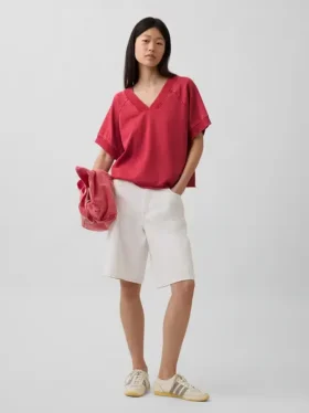 Felpa oversize in felpa Vintagesoft con scollo a V