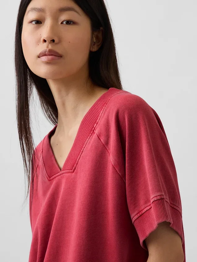 Felpa oversize in felpa Vintagesoft con scollo a V