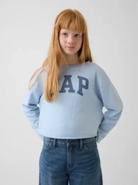 Felpa per bambini Vintagesoft in felpa a riccioli con collo ampio e logo