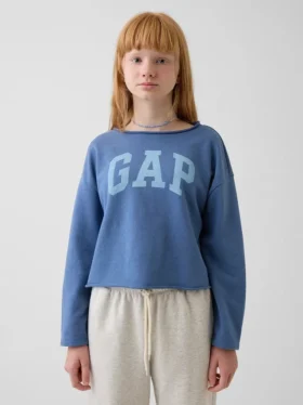 Felpa per bambini Vintagesoft in felpa a riccioli con collo ampio e logo