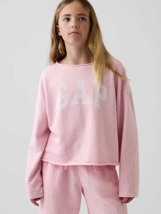 Felpa per bambini Vintagesoft in felpa a riccioli con collo ampio e logo